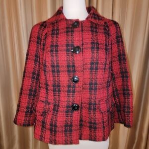 Kim Rogers Red and Black Plaid Chunky Button Jacket Size Large